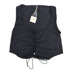 Anthropologie Black Front Lace-Up Corset Crop Top Stretchy Small/Medium‎ - New